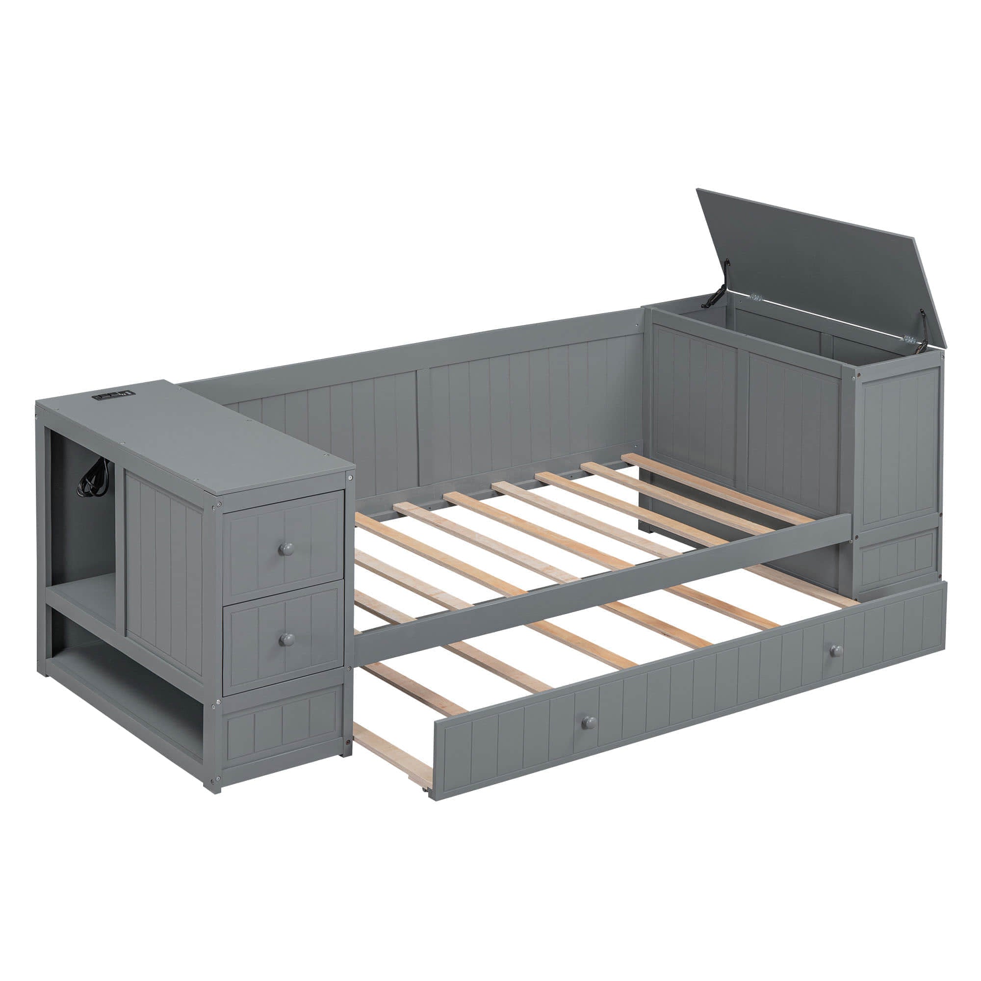 Smart Twin Daybed with Trundle Bed and Storage Arms, Charging Station