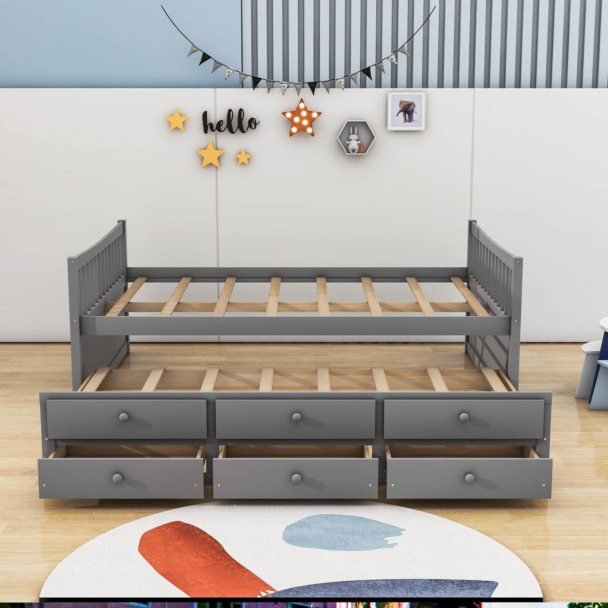 Wooden Full Size Daybed with Trundle and Storage - [Drawers, Backless]