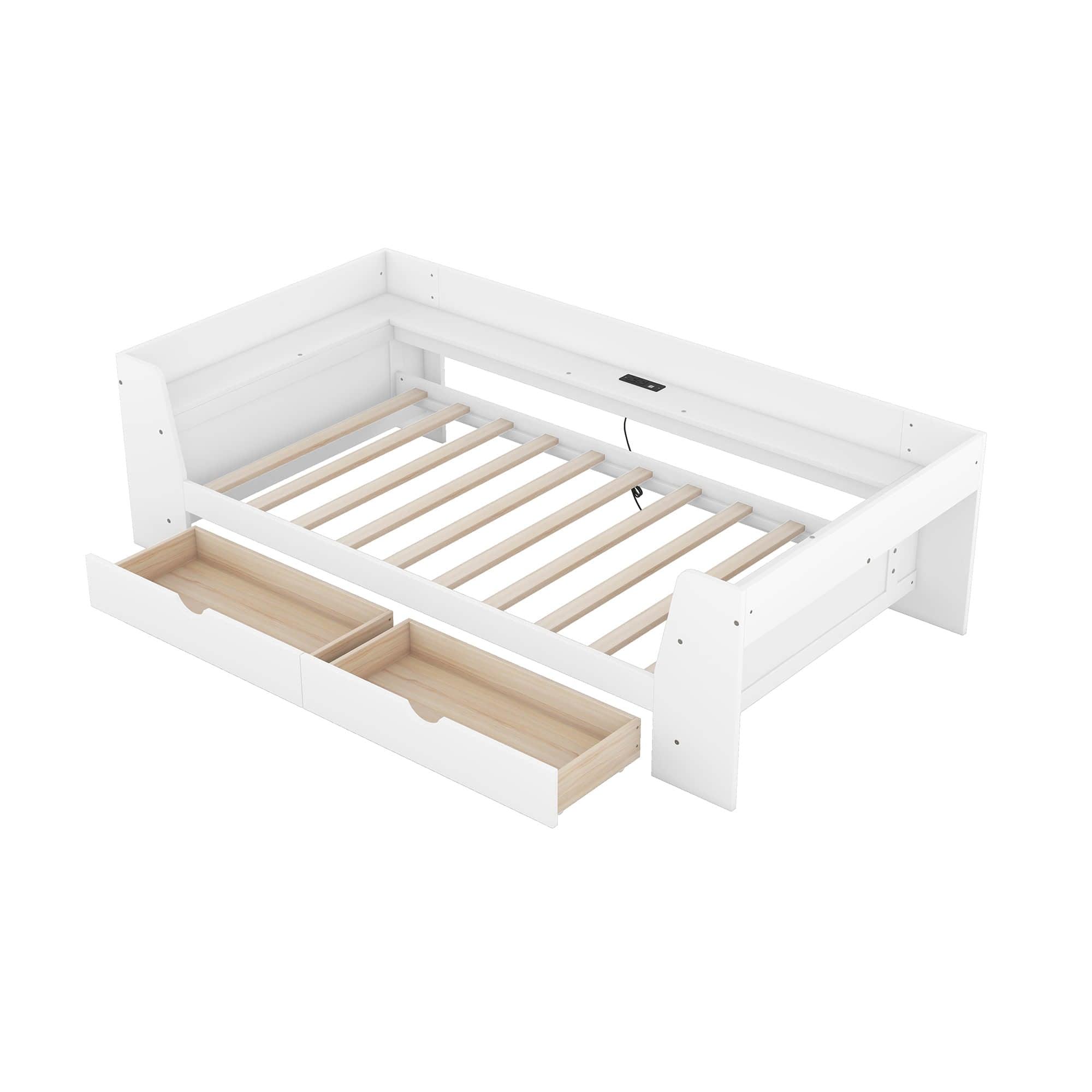 Wooden Twin Daybed with Storage and Charging Station - [Low]