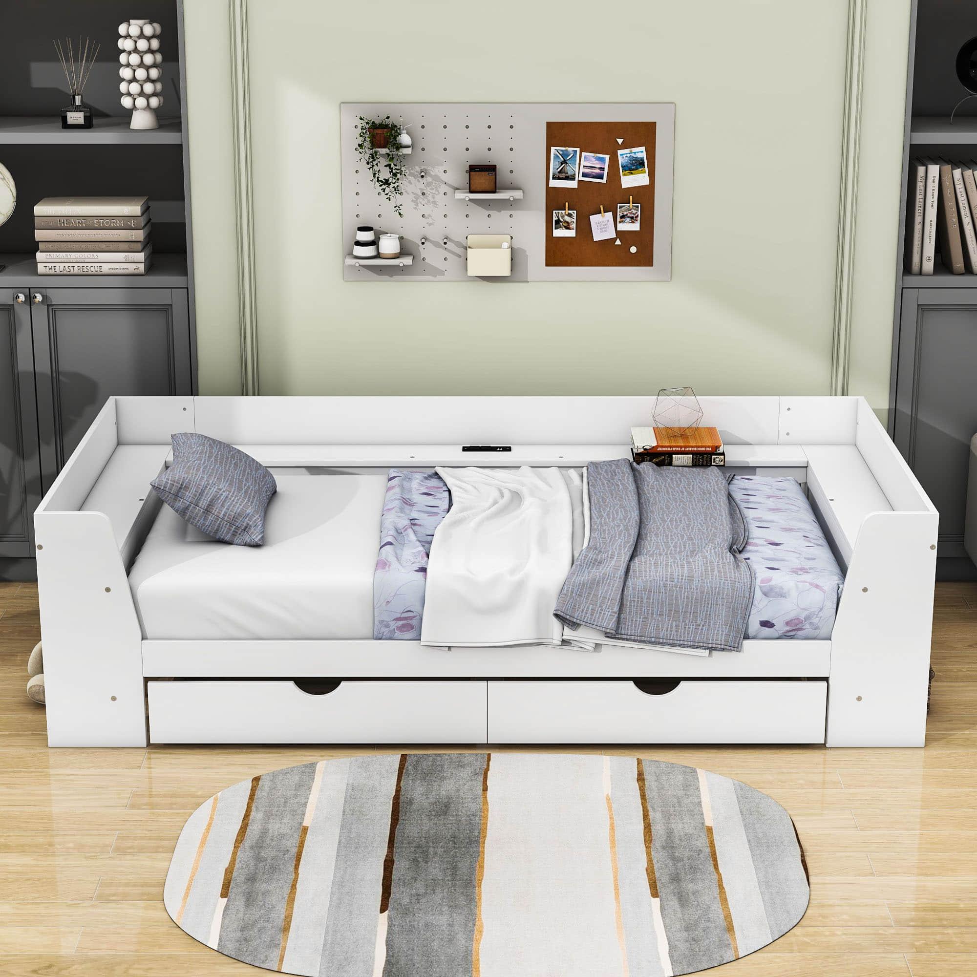 Wooden Twin Daybed with Storage and Charging Station - [Low]