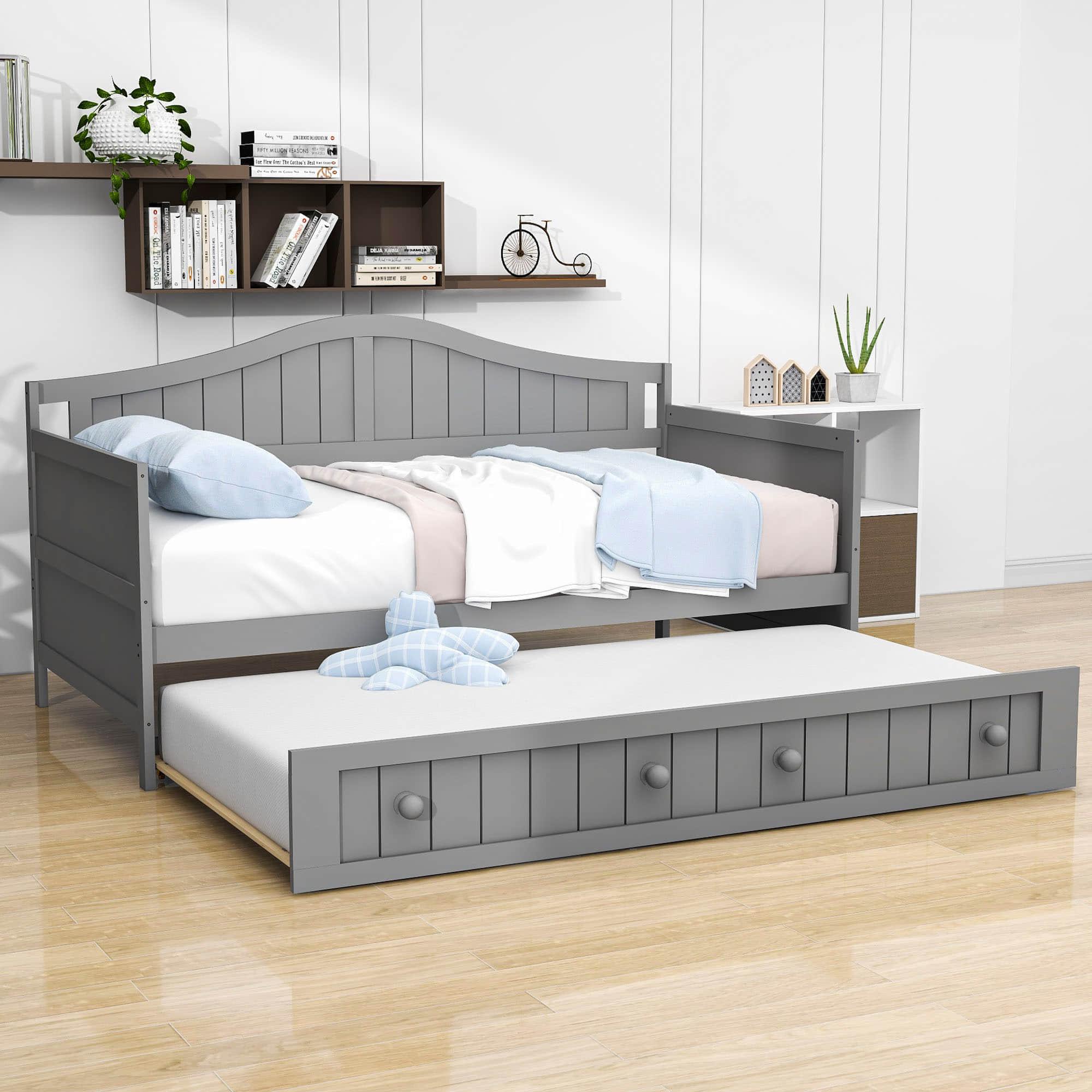 Wood Twin Daybed with Trundle and Arch Back