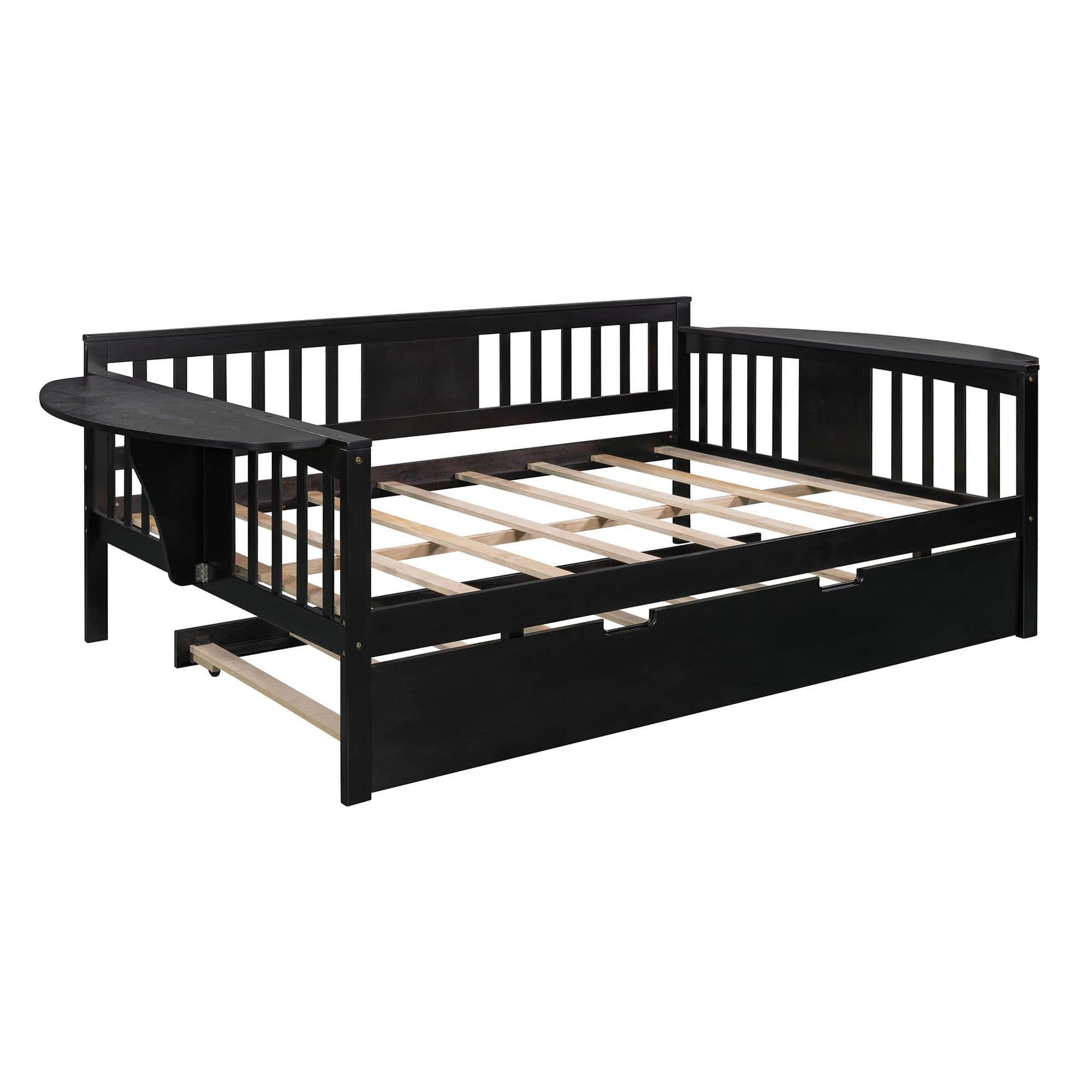 Wooden Full Size Daybed with Trundle Bed and Storage