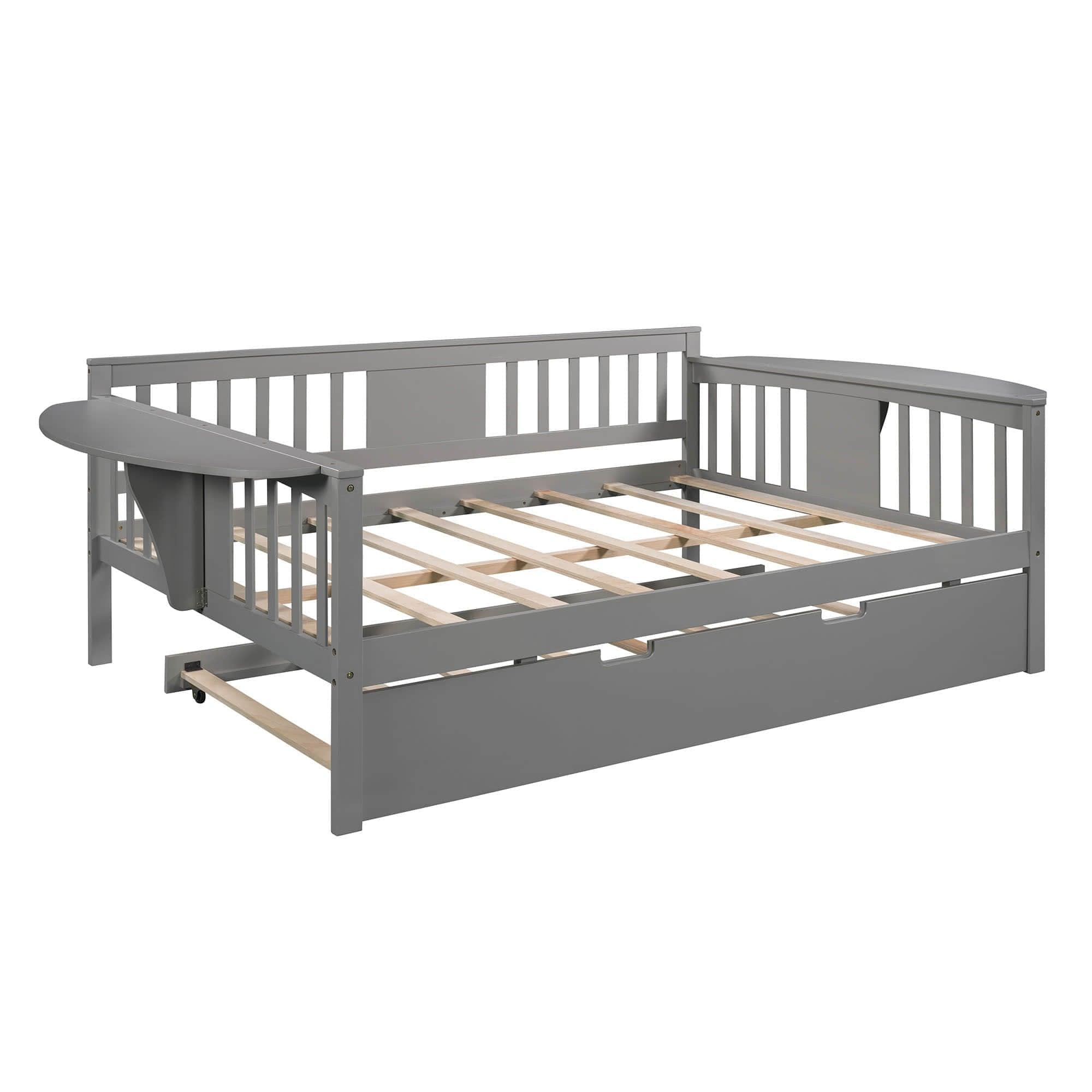 Wooden Full Size Daybed with Trundle Bed and Storage