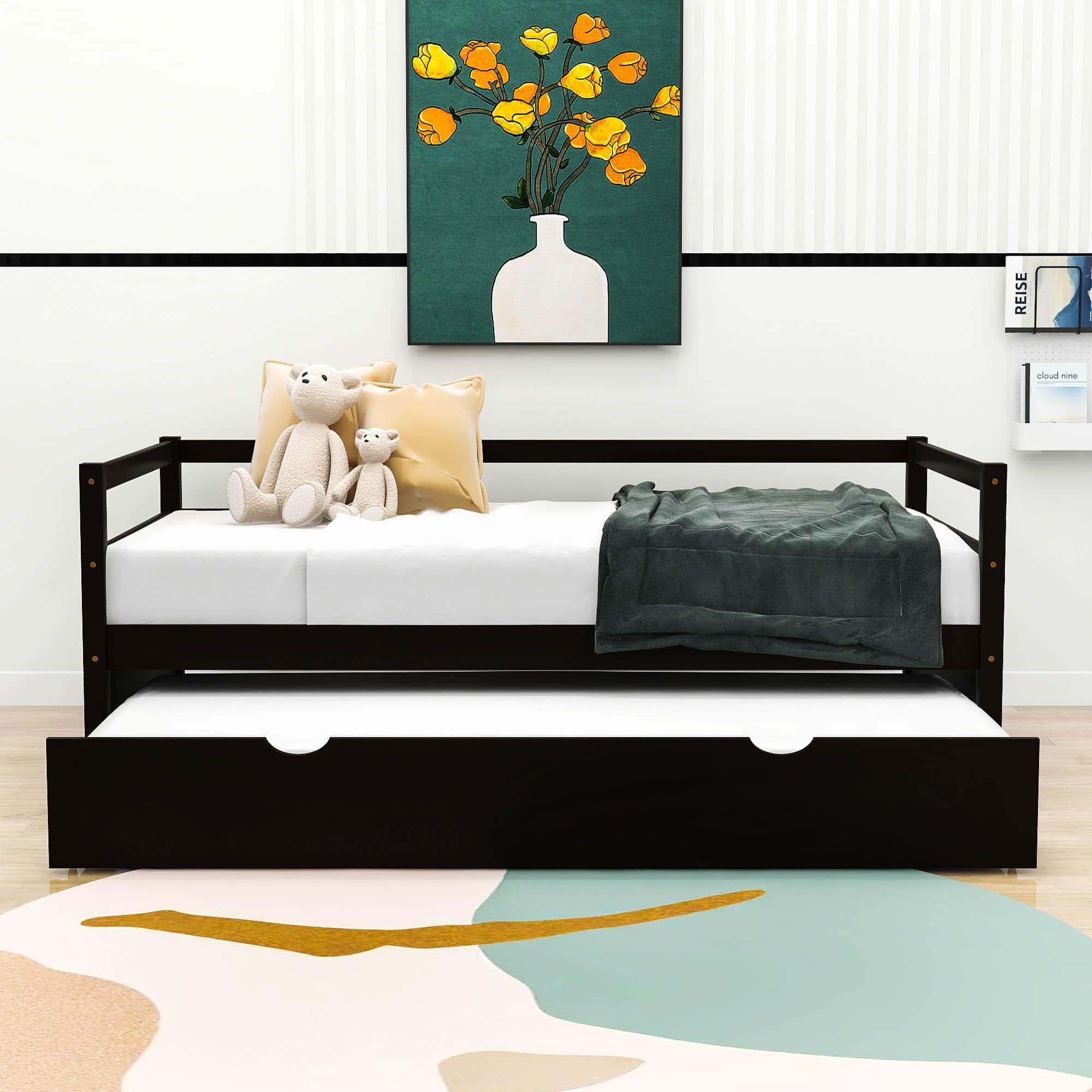 Wooden Low Twin Daybed Frame with Twin Trundle