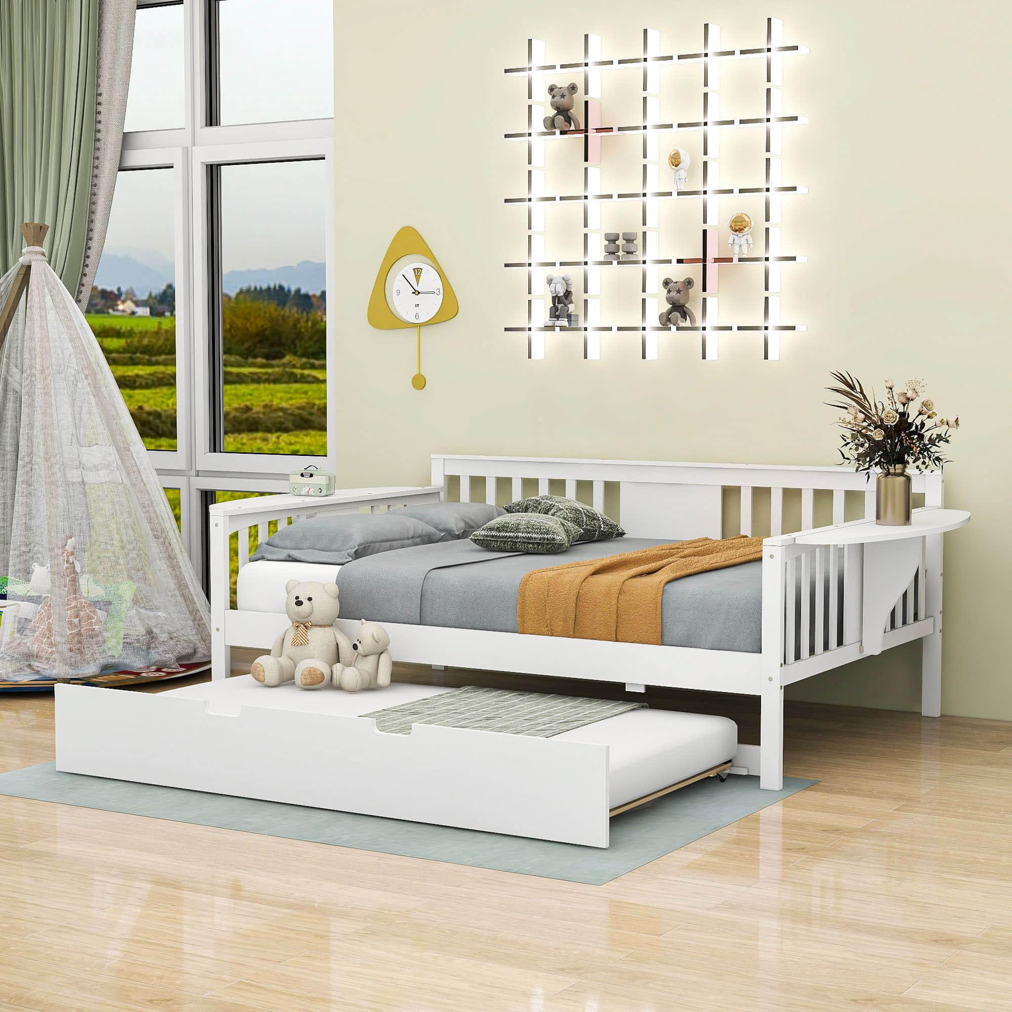 Wooden Full Size Daybed with Trundle Bed and Storage