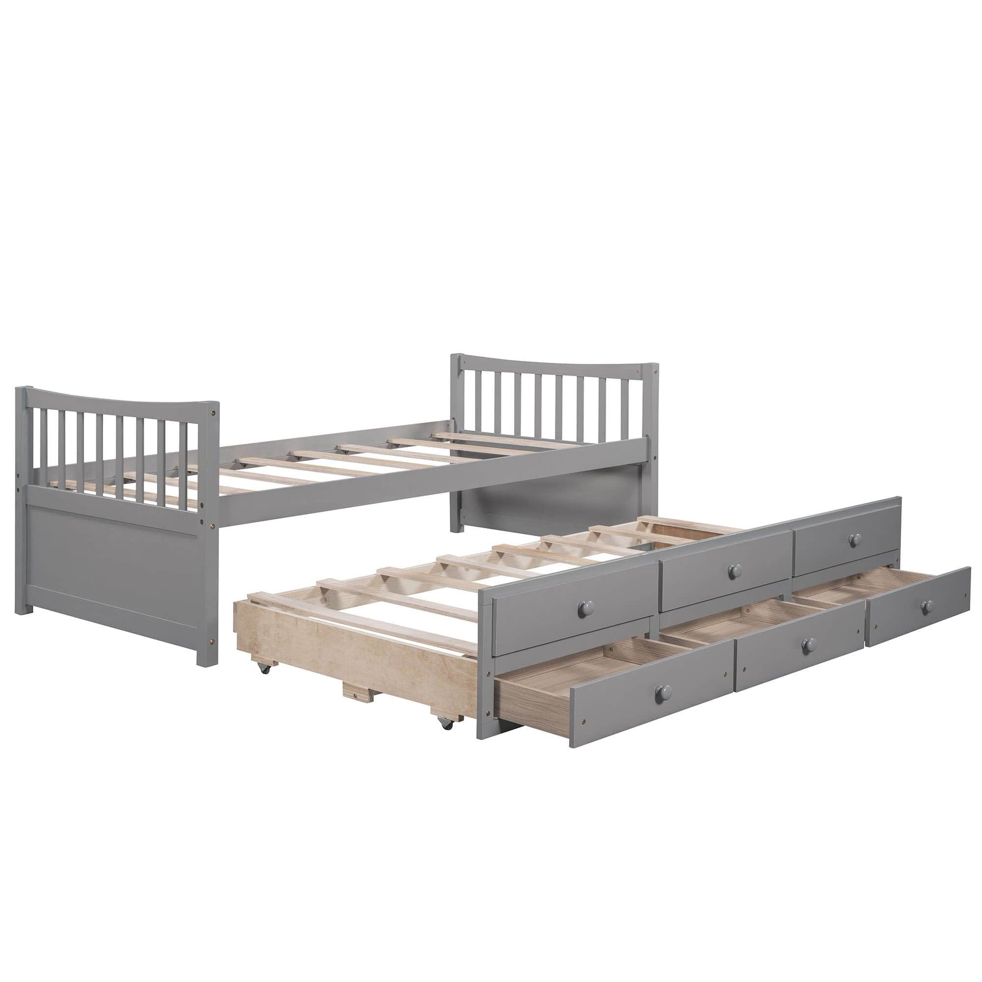 Backless Wooden Twin Daybed with Trundle and Storage - [Drawers]