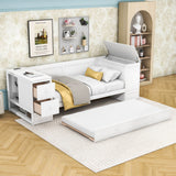 Smart Twin Daybed with Trundle Bed and Storage Arms, Charging Station