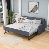 Twin Upholstered Daybed with Convertible Rising Trundle and USB Charging Socket