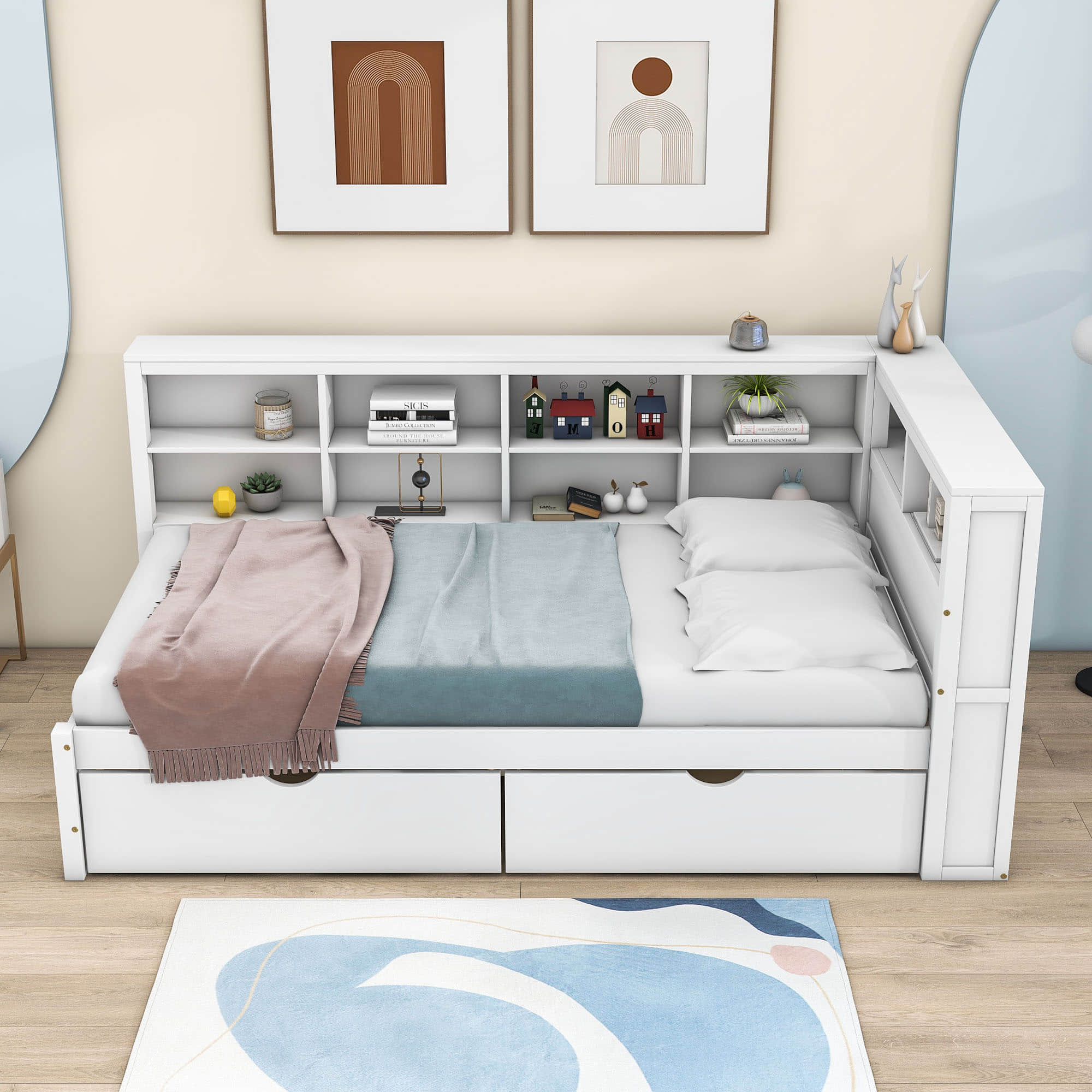 Modern Smart Kids Twin Size Daybed with Storage Drawers and Shelf