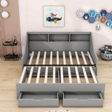 Wooden Twin to King Extendable Daybed with Pull-out Trundle and Storage