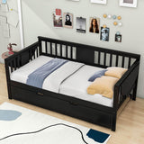 Wooden Twin Daybed with Trundle Bed and Storage