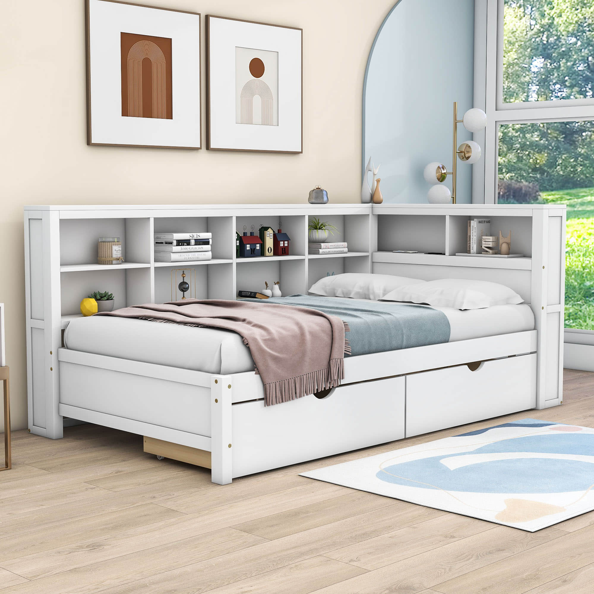 Modern Smart Kids Twin Size Daybed with Storage Drawers and Shelf