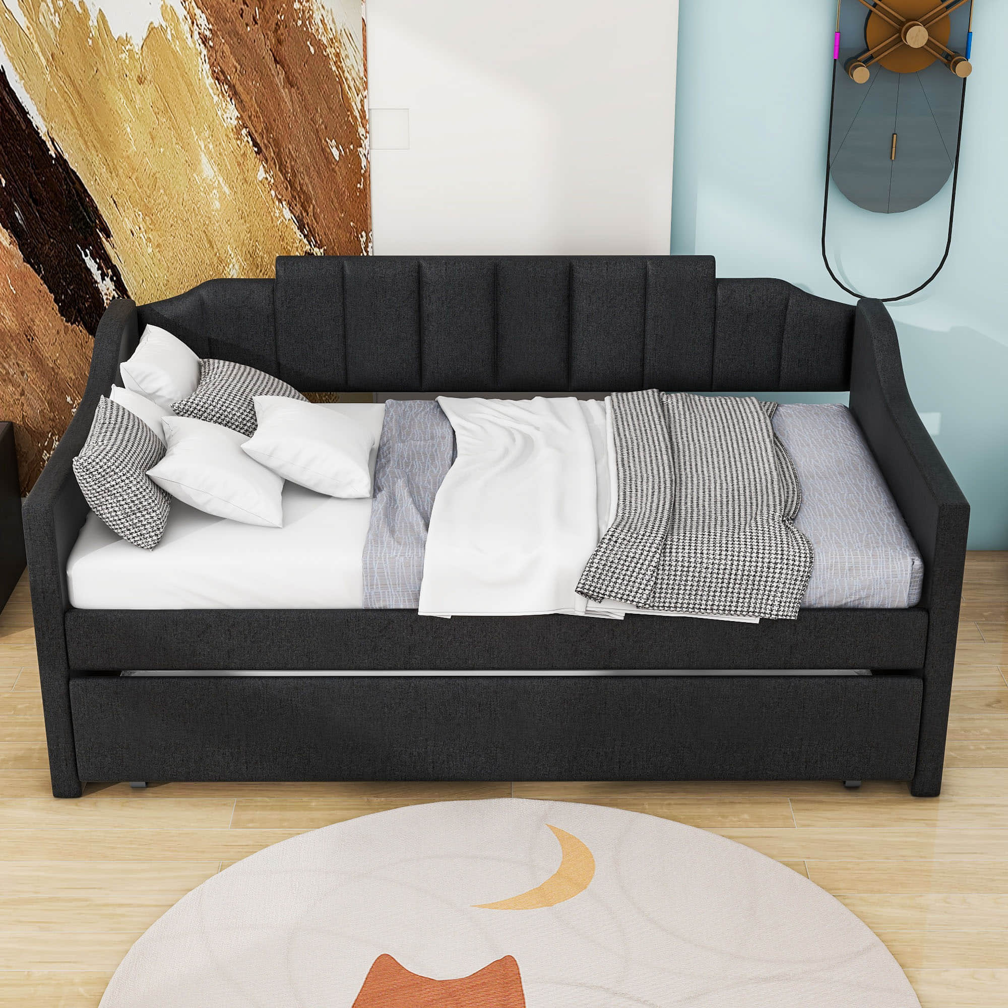 Modern Twin Upholstered Daybed with Trundle