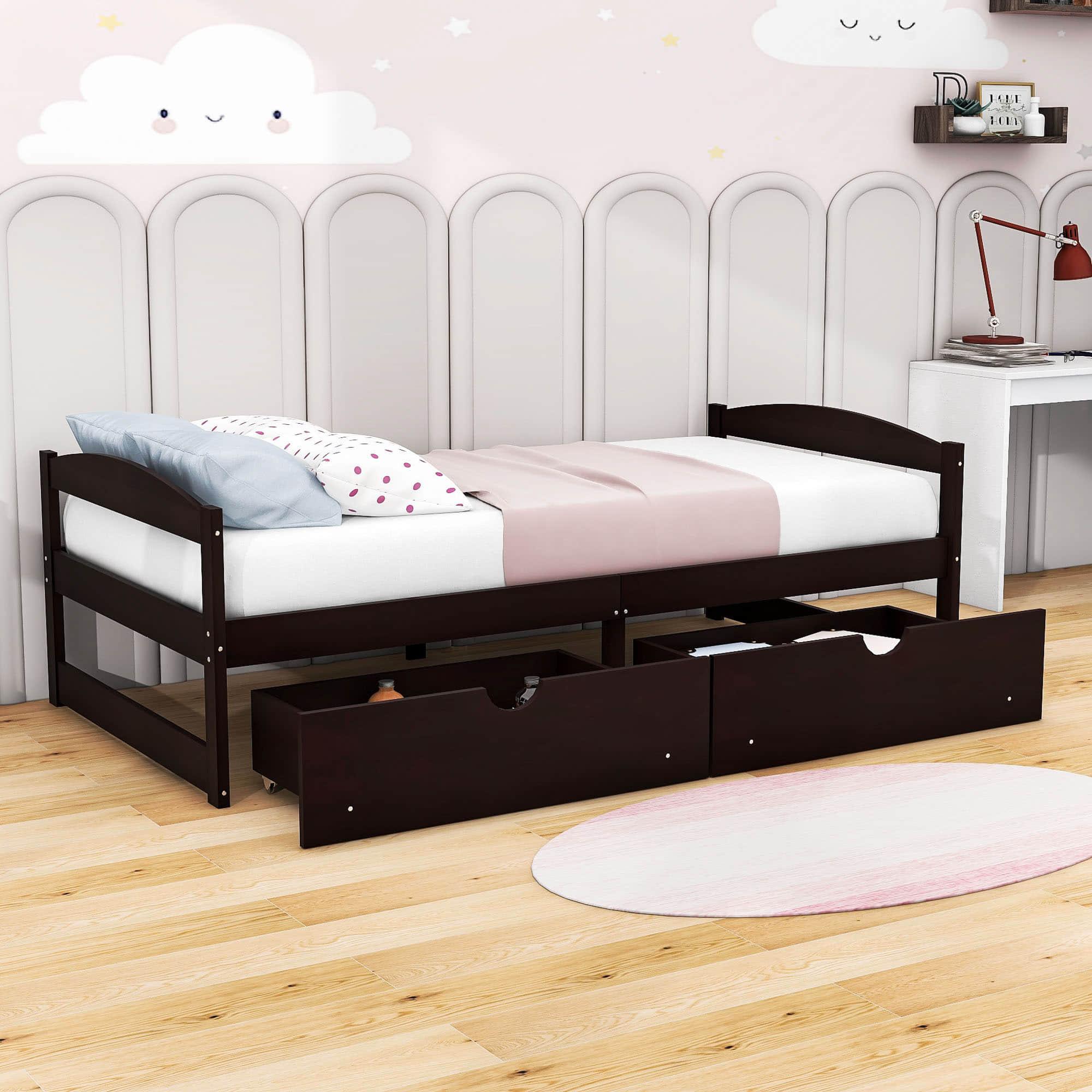 Wood Low Twin Daybed with Storage Drawers - [Backless]