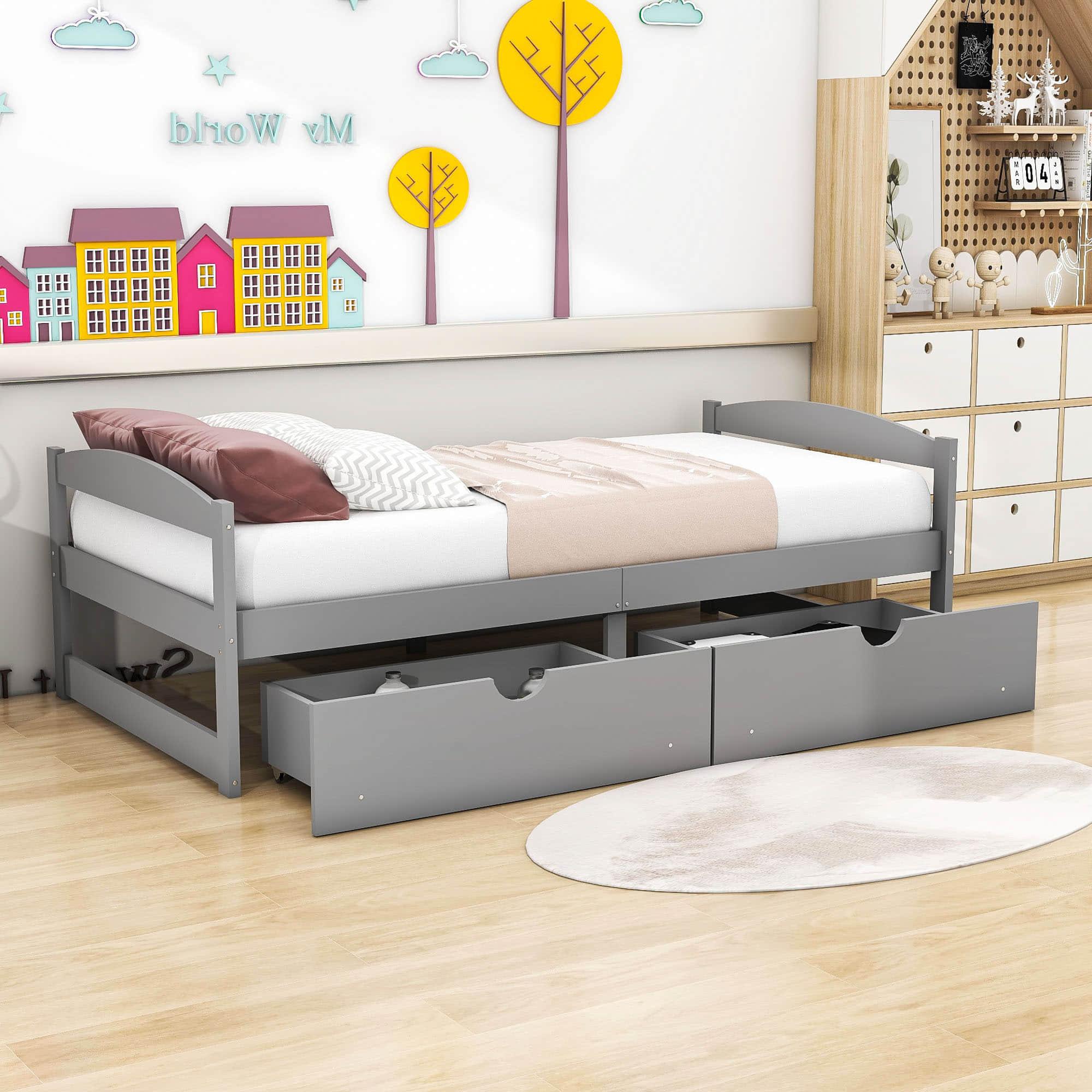 Wood Low Twin Daybed with Storage Drawers - [Backless]