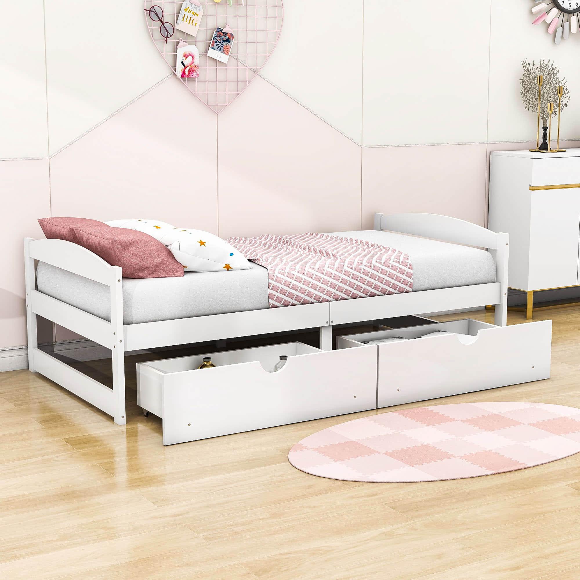 Wood Low Twin Daybed with Storage Drawers - [Backless]