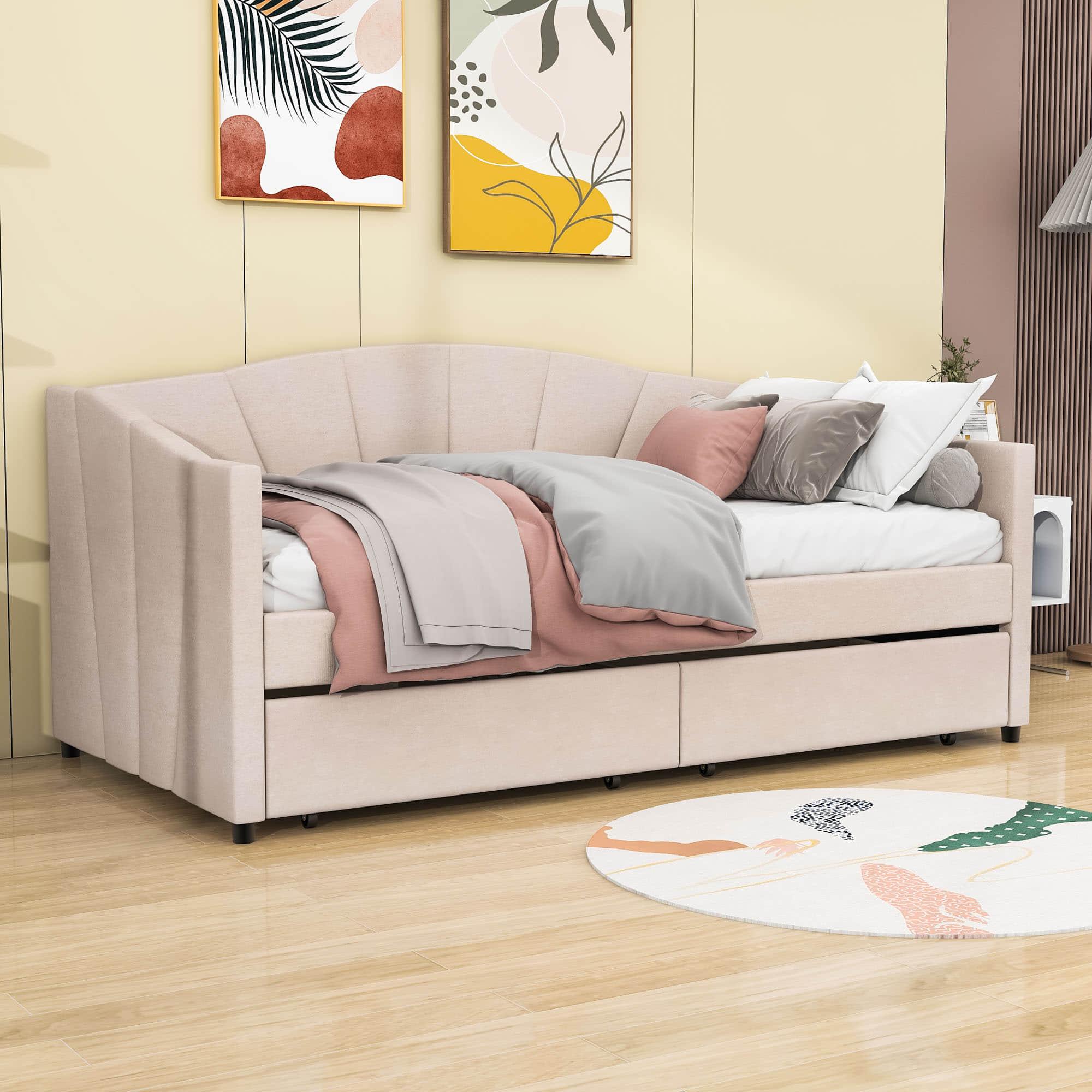 Velvet Upholstered Twin Daybed with Storage - [Drawers]