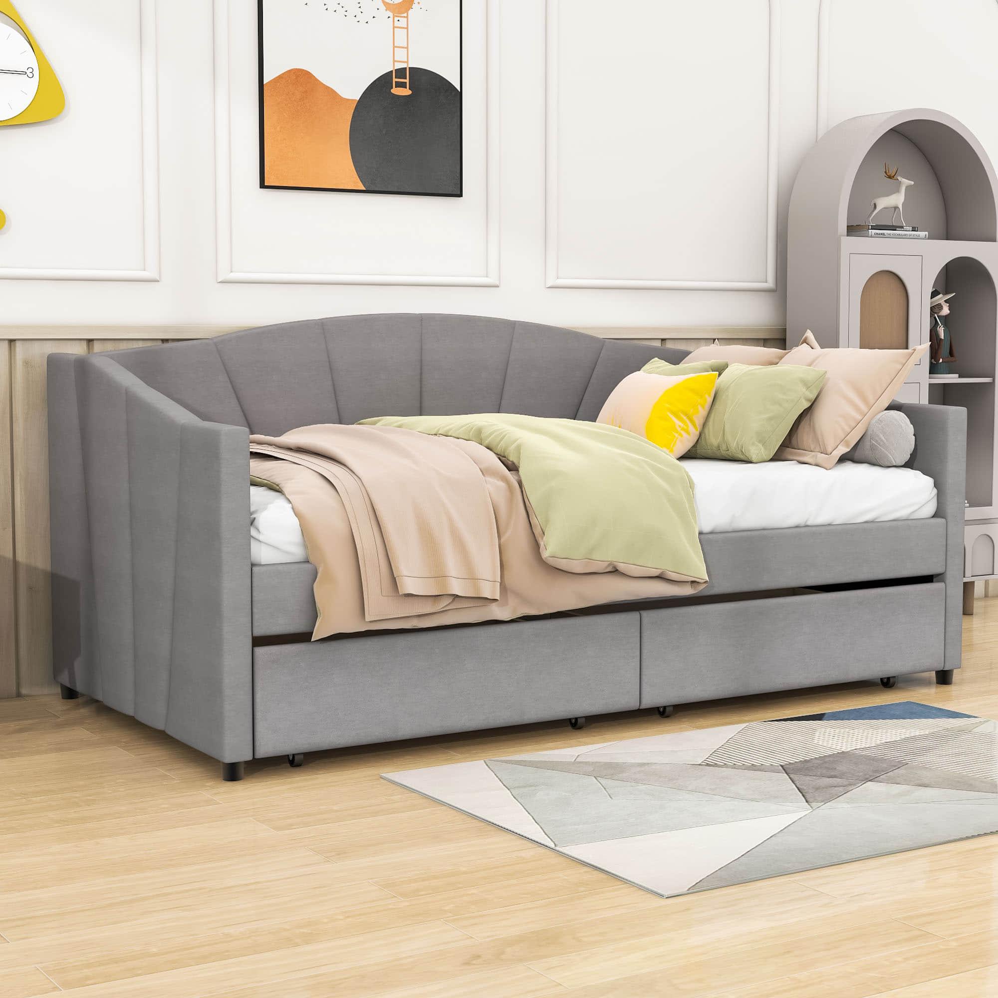 Velvet Upholstered Twin Daybed with Storage - [Drawers]