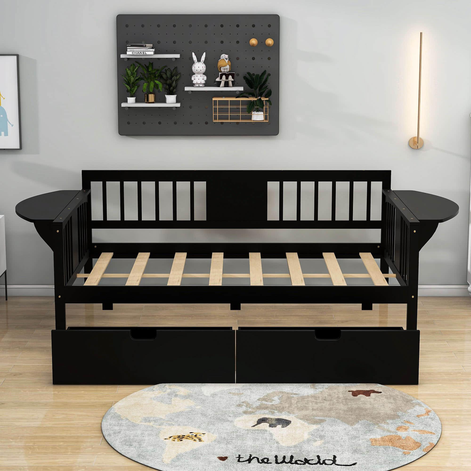 Wood Full Size Daybed with Storage - [Drawers, Side Shelves]