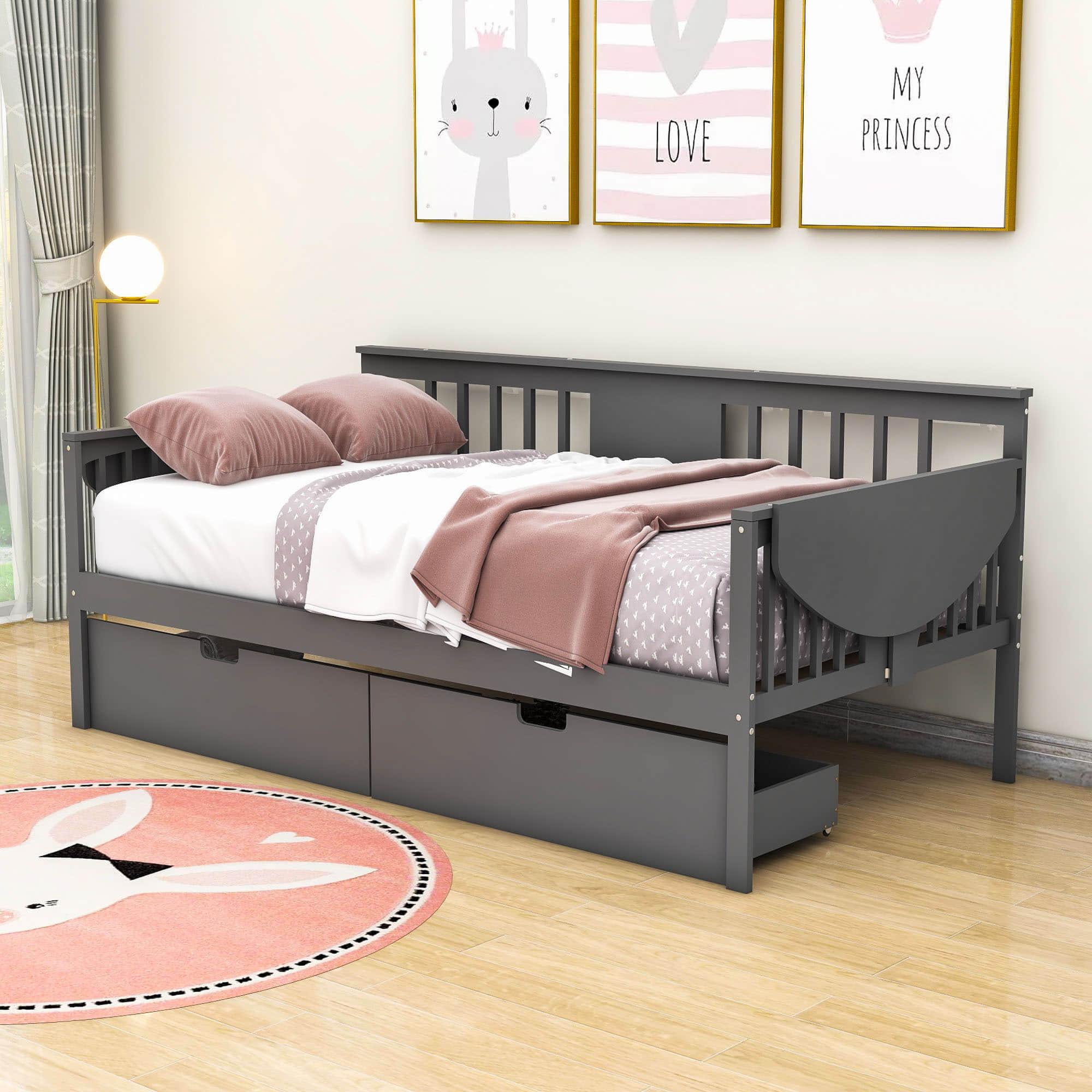 Wood Twin Daybed with Storage - [Drawers, Side Shelves]