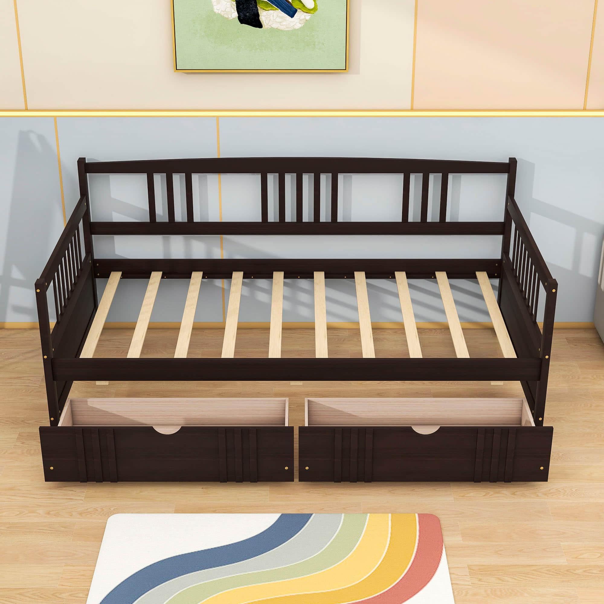 Twin Size Daybed with Storage Drawers - [Wood, Slat Back]