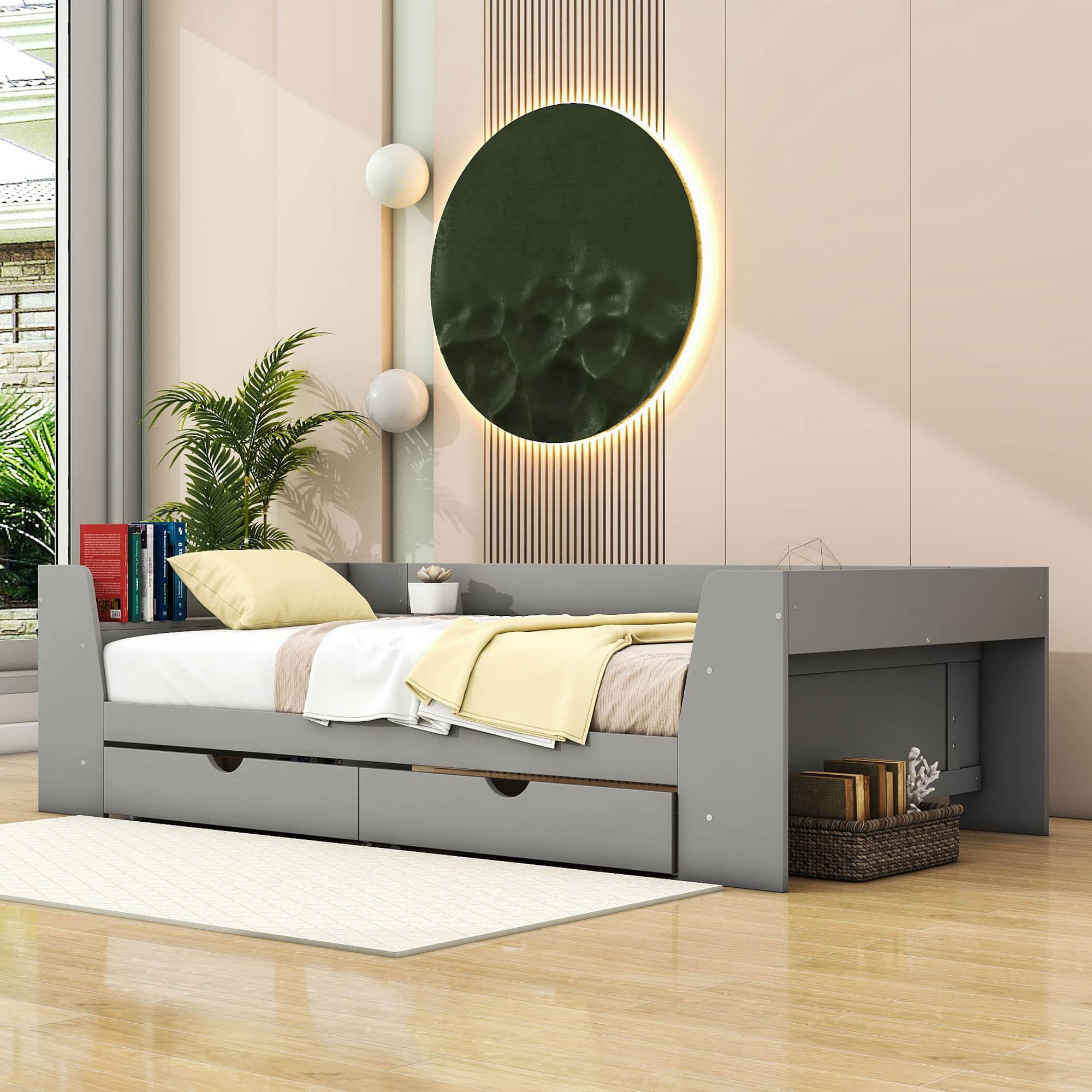 Wooden Twin Daybed with Storage and Charging Station - [Low]