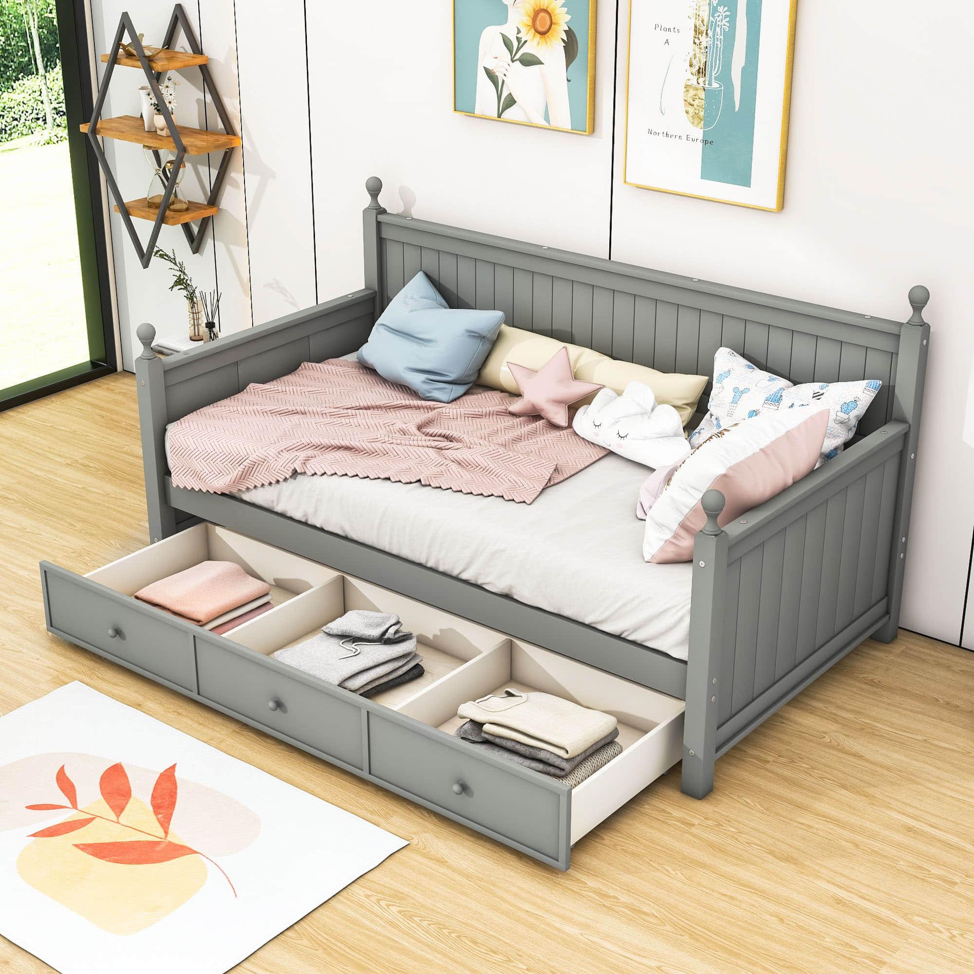 Wood Twin Daybed with Storage Drawers and Beadboard Back