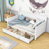 Wood Twin Daybed with Storage Drawers and Beadboard Back