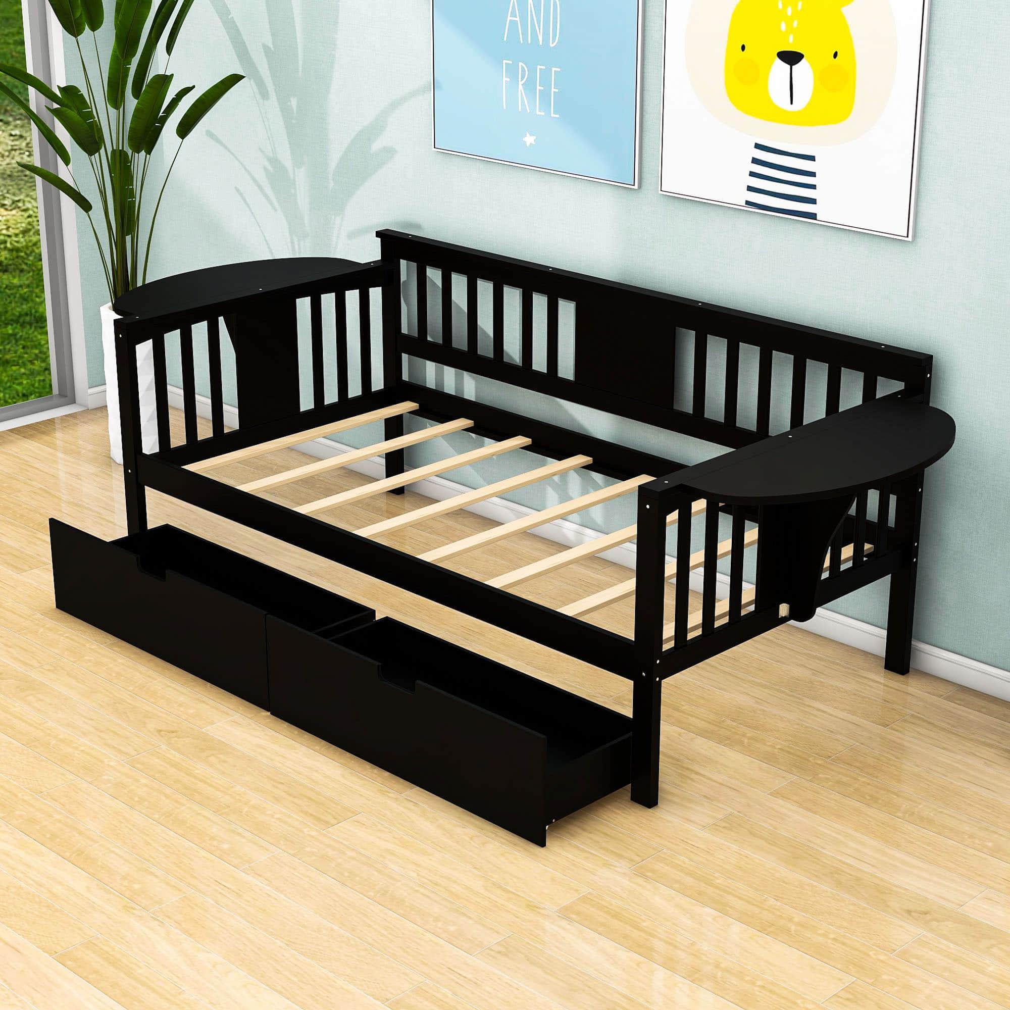 Wood Twin Daybed with Storage - [Drawers, Side Shelves]