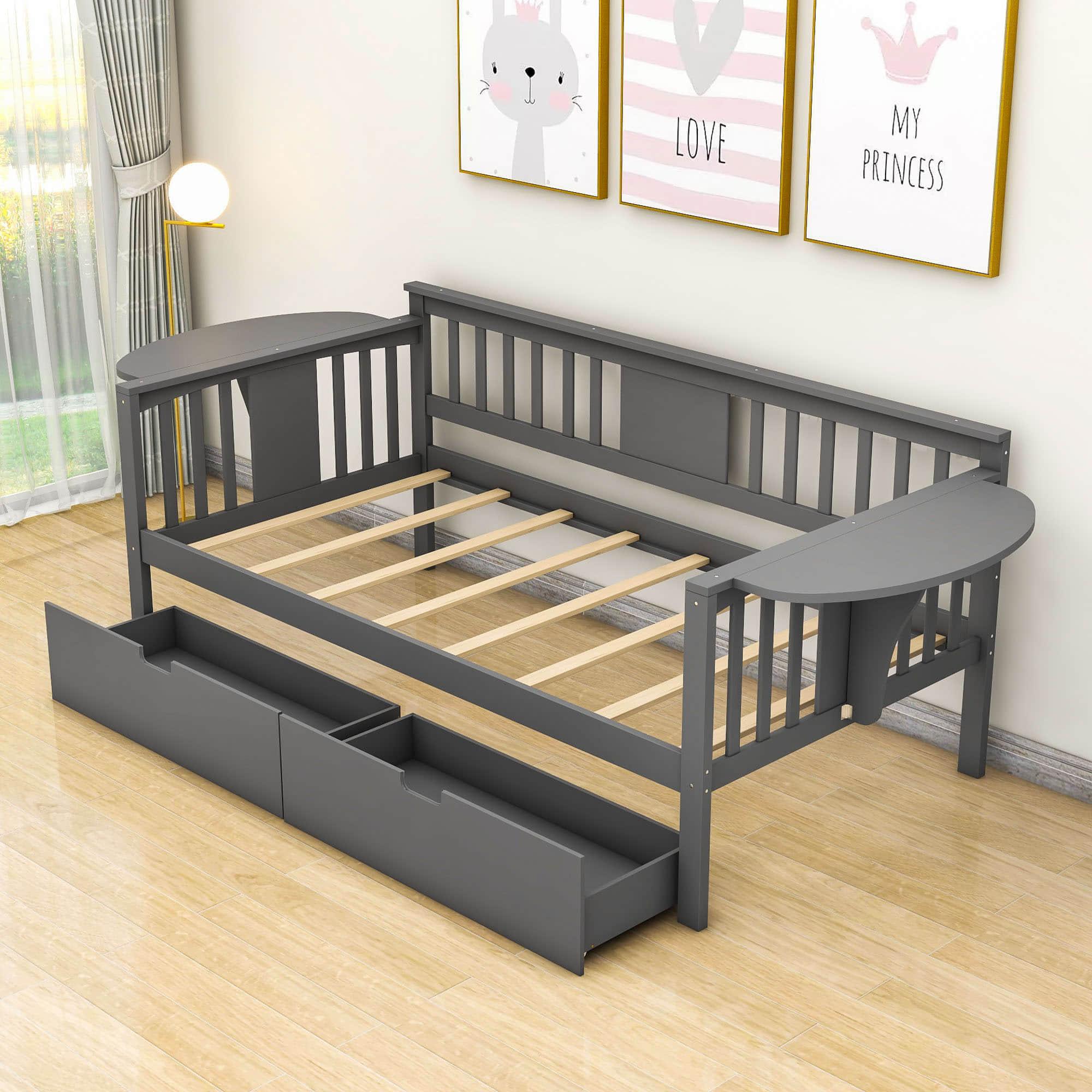 Wood Twin Daybed with Storage - [Drawers, Side Shelves]