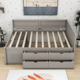 Wood Full Size Daybed with Storage Drawers and Shelves for Kids, Adults