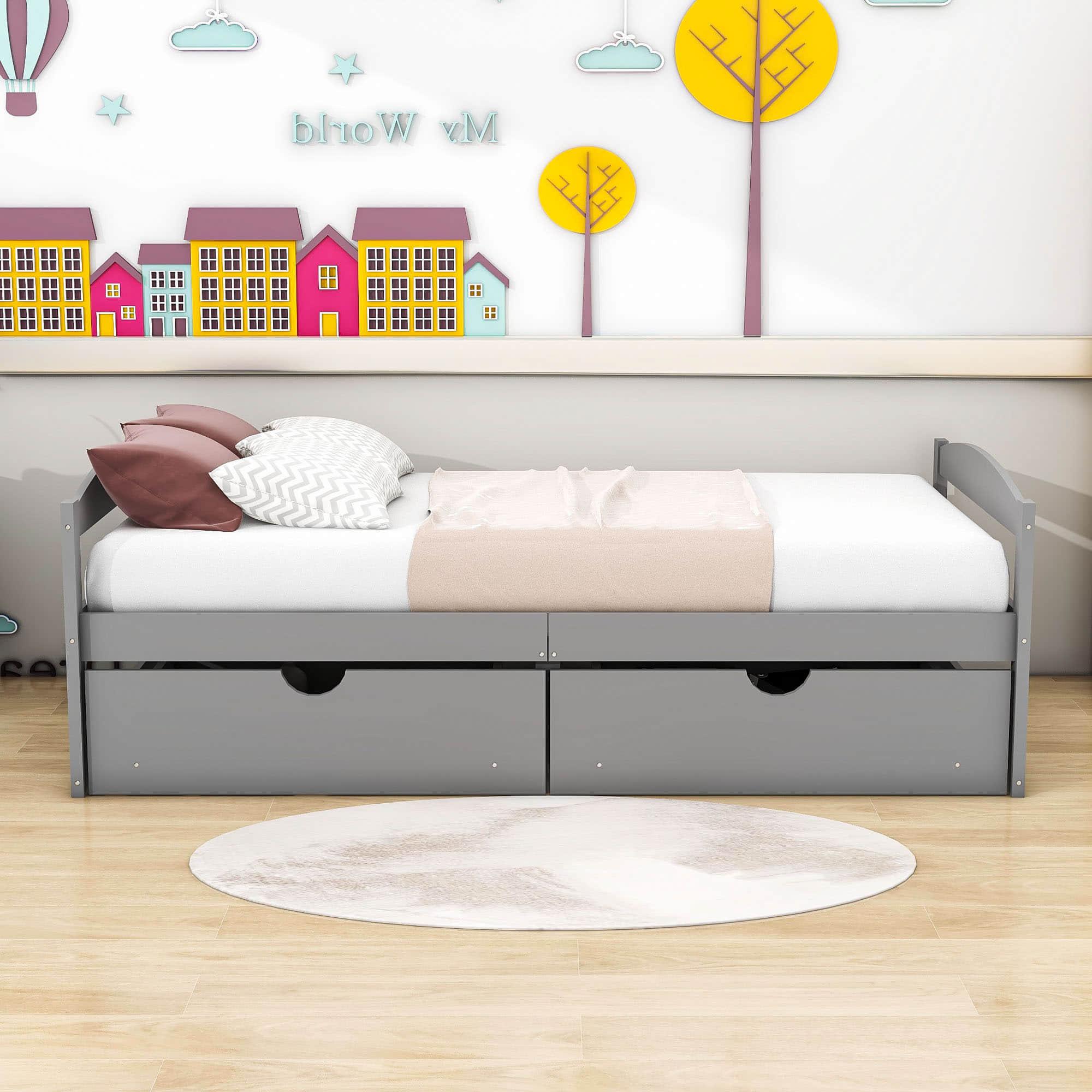 Wood Low Twin Daybed with Storage Drawers - [Backless]