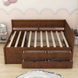 Wood Full Size Daybed with Storage Drawers and Shelves for Kids, Adults