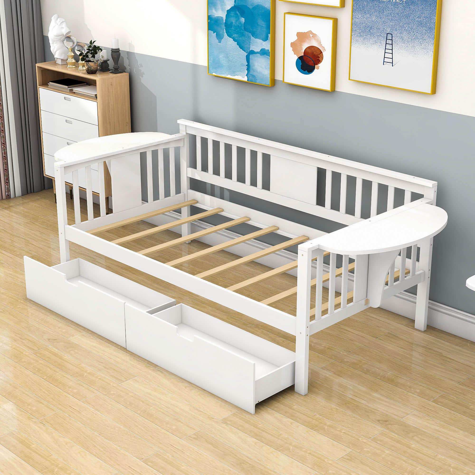 Wood Twin Daybed with Storage - [Drawers, Side Shelves]