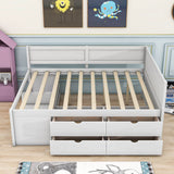 Wood Full Size Daybed with Storage Drawers and Shelves for Kids, Adults