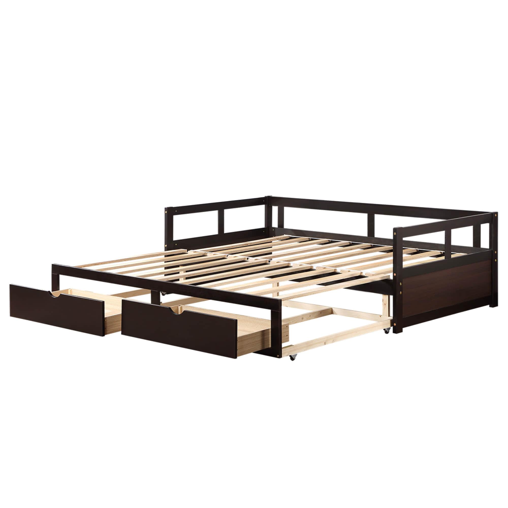 Wood Twin to King Daybed with Extendable Trundle and Storage Drawers