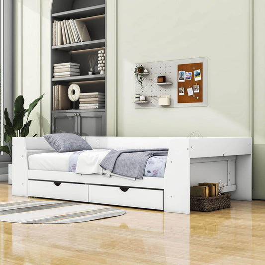 Wooden Twin Daybed with Storage and Charging Station - [Low]