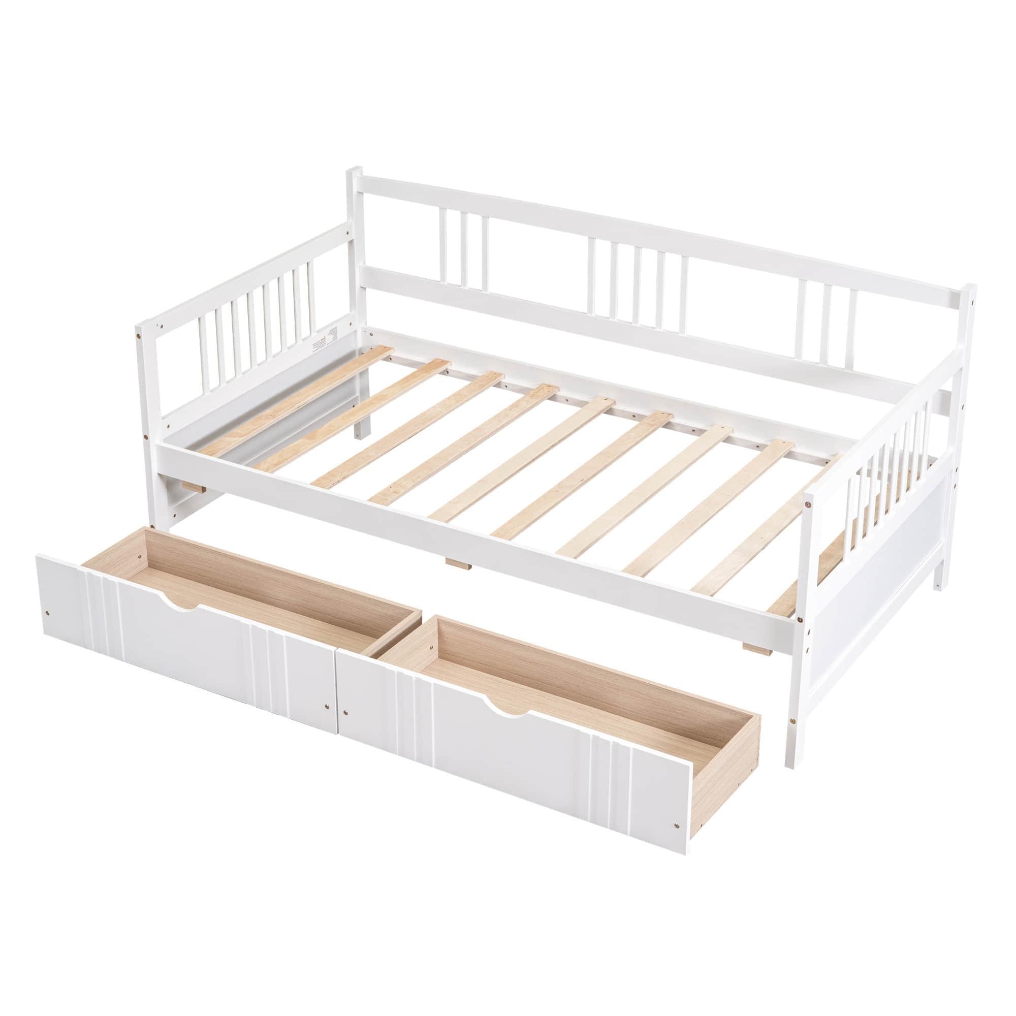 Twin Size Daybed with Storage Drawers - [Wood, Slat Back]