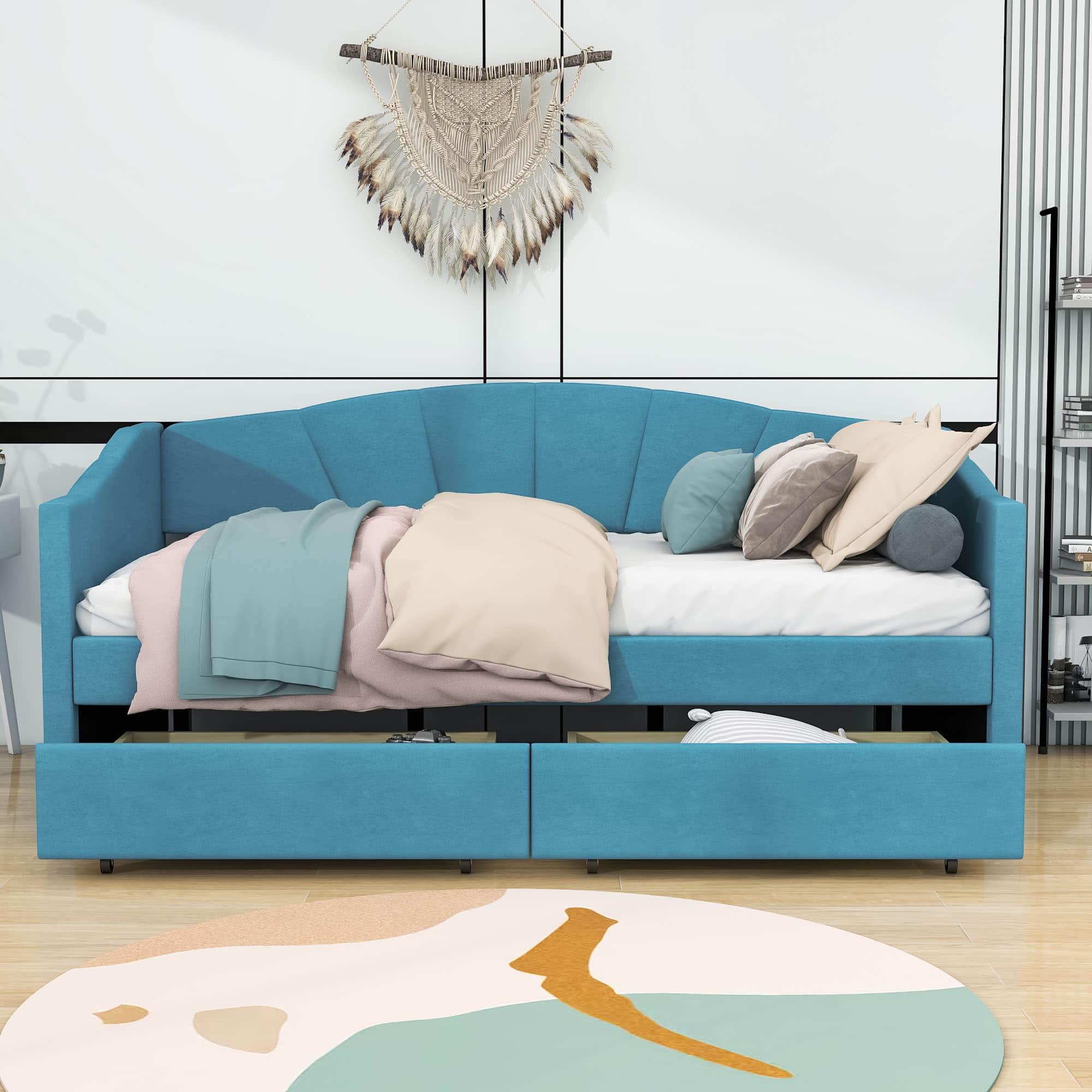 Velvet Upholstered Twin Daybed with Storage - [Drawers]