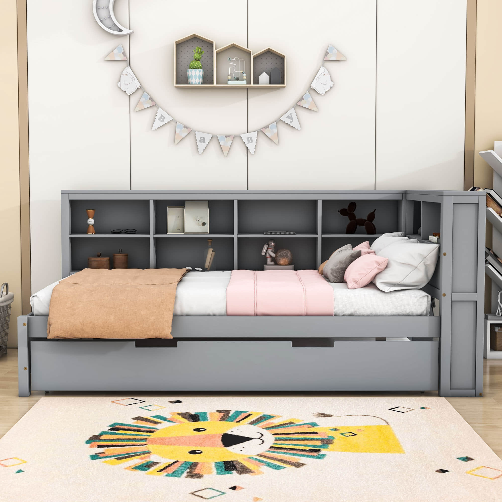 Modern Smart Wood Twin Daybed with Twin Trundle and Storage