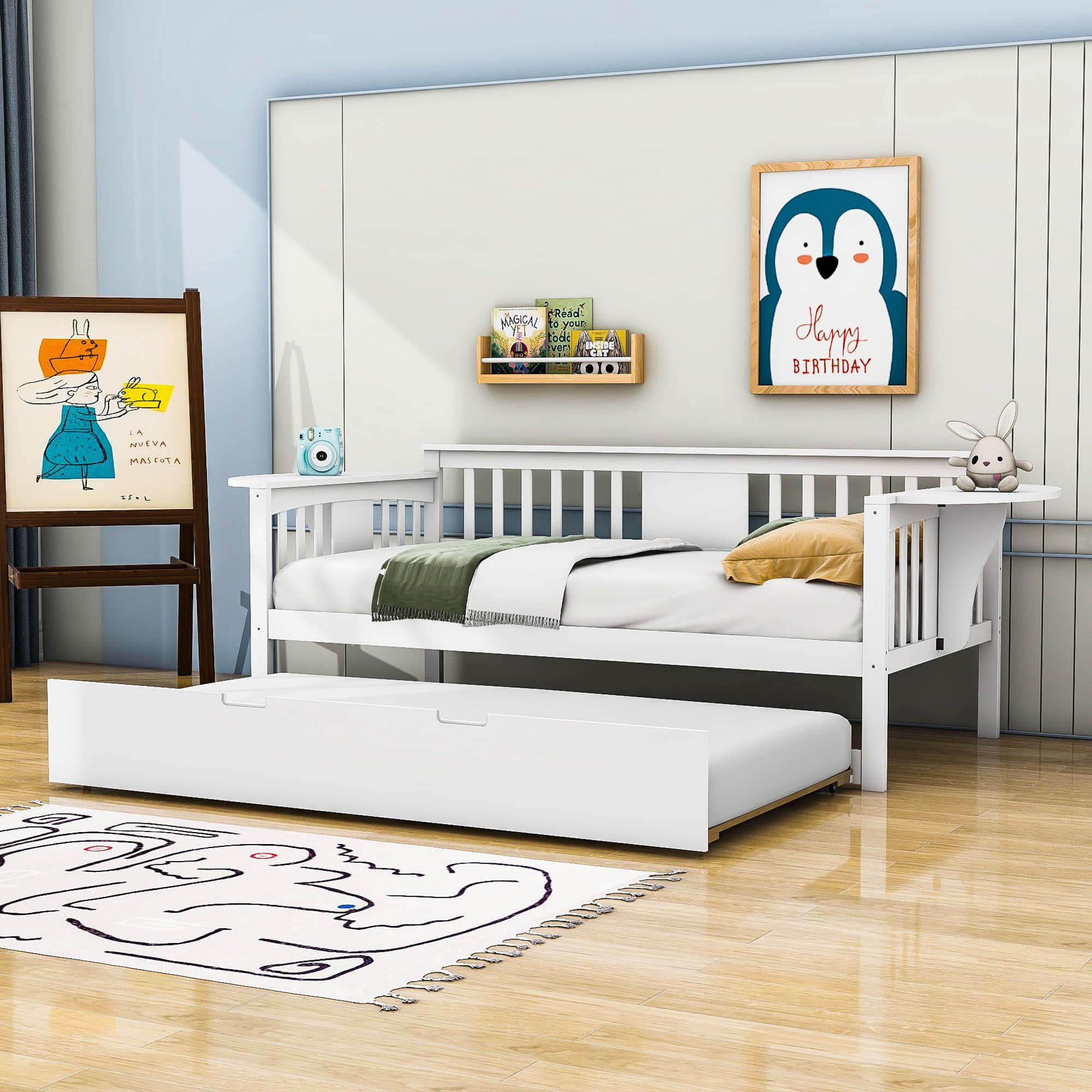 Wooden Twin Daybed with Trundle Bed and Storage