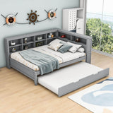 Modern Smart Full Size Wood Daybed with Twin Trundle and Storage