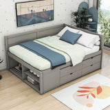 Wood Full Size Daybed with Storage Drawers and Shelves for Kids, Adults