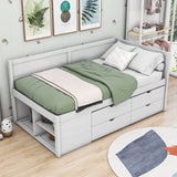 Wood Twin Daybed with Storage Drawers and Shelves for Kids