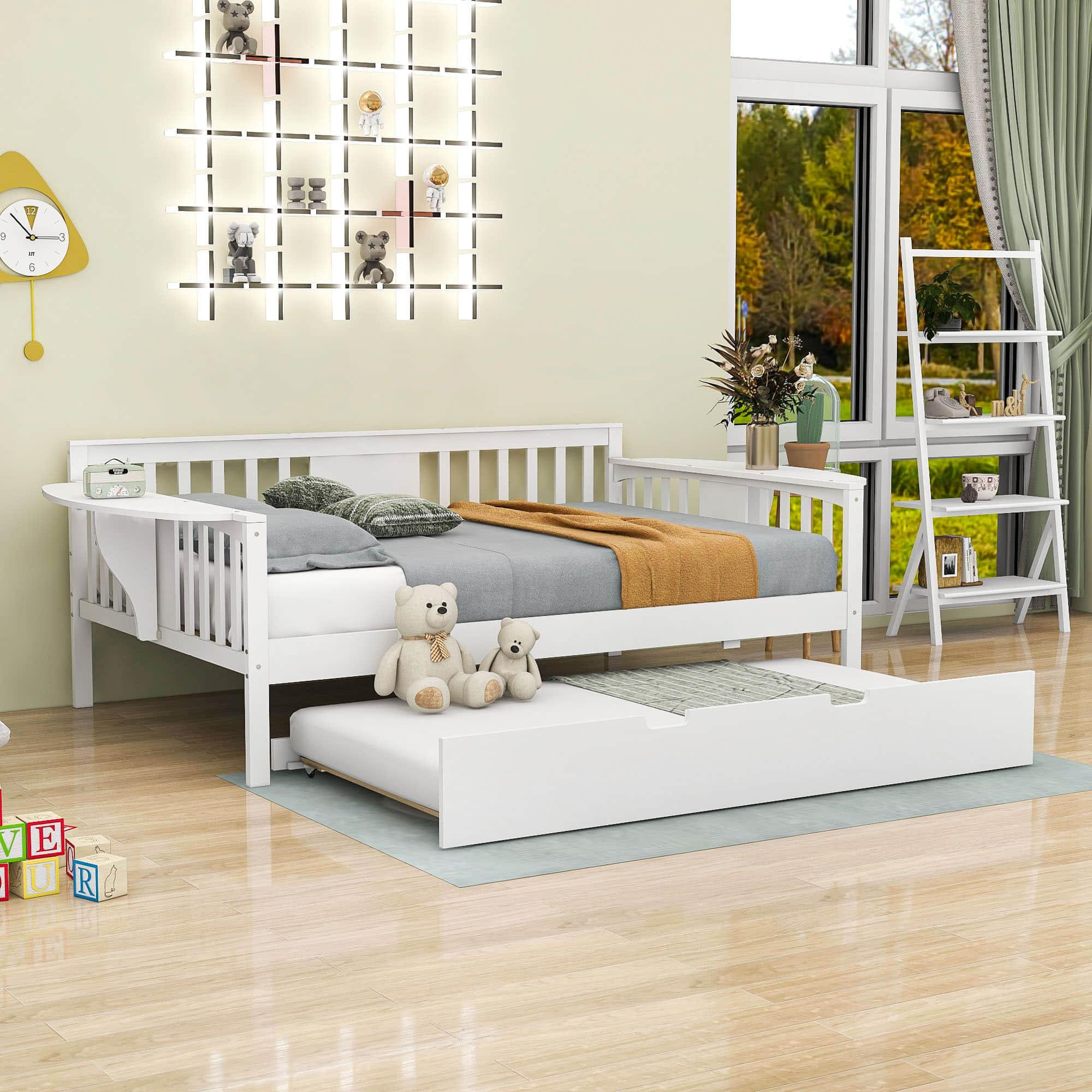 Wooden Full Size Daybed with Trundle Bed and Storage