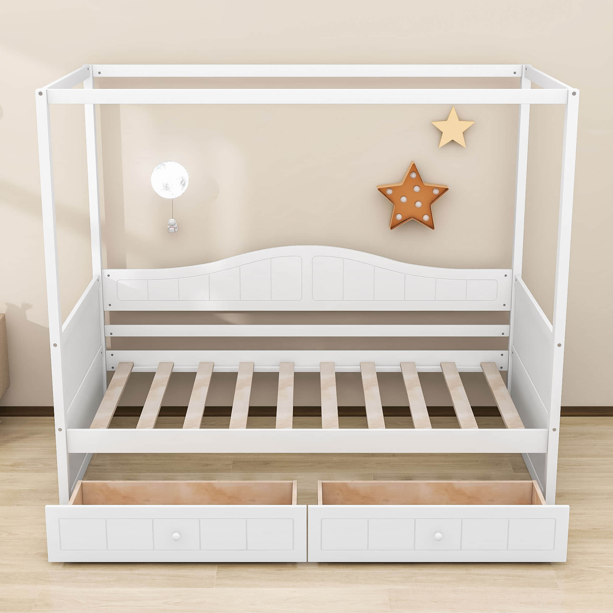 Wood Twin Size Canopy Daybed with Storage Drawers in Living Room