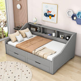 Wooden Twin to King Extendable Daybed with Pull-out Trundle and Storage