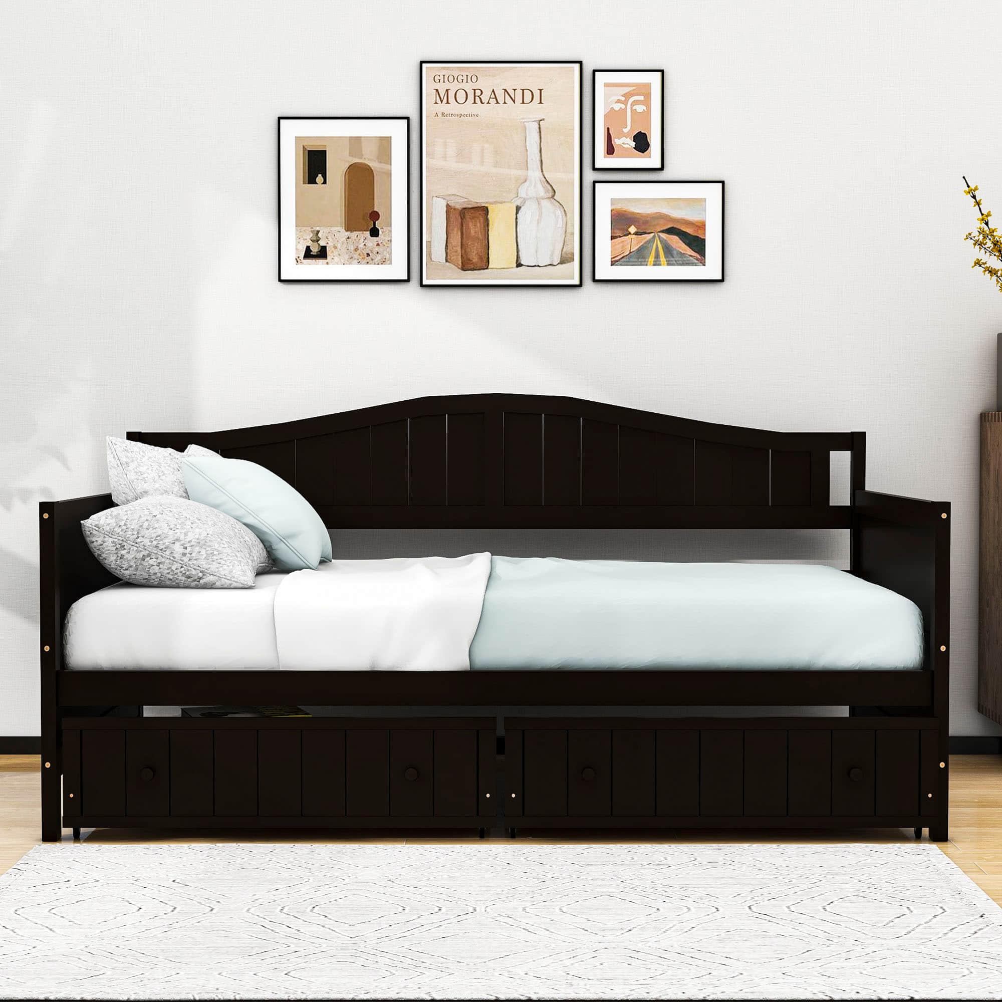 Wood Twin Daybed with Storage Drawers and Arch Back