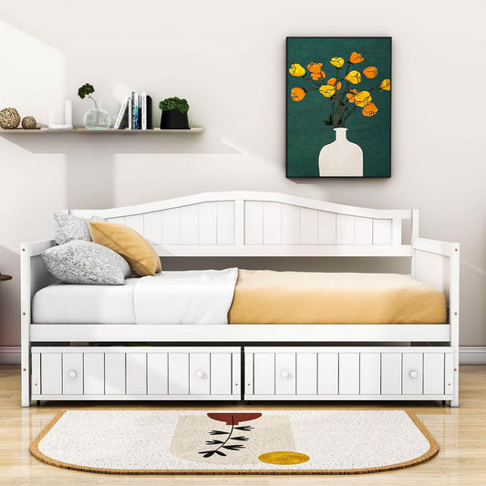 Wood Twin Daybed with Storage Drawers and Arch Back