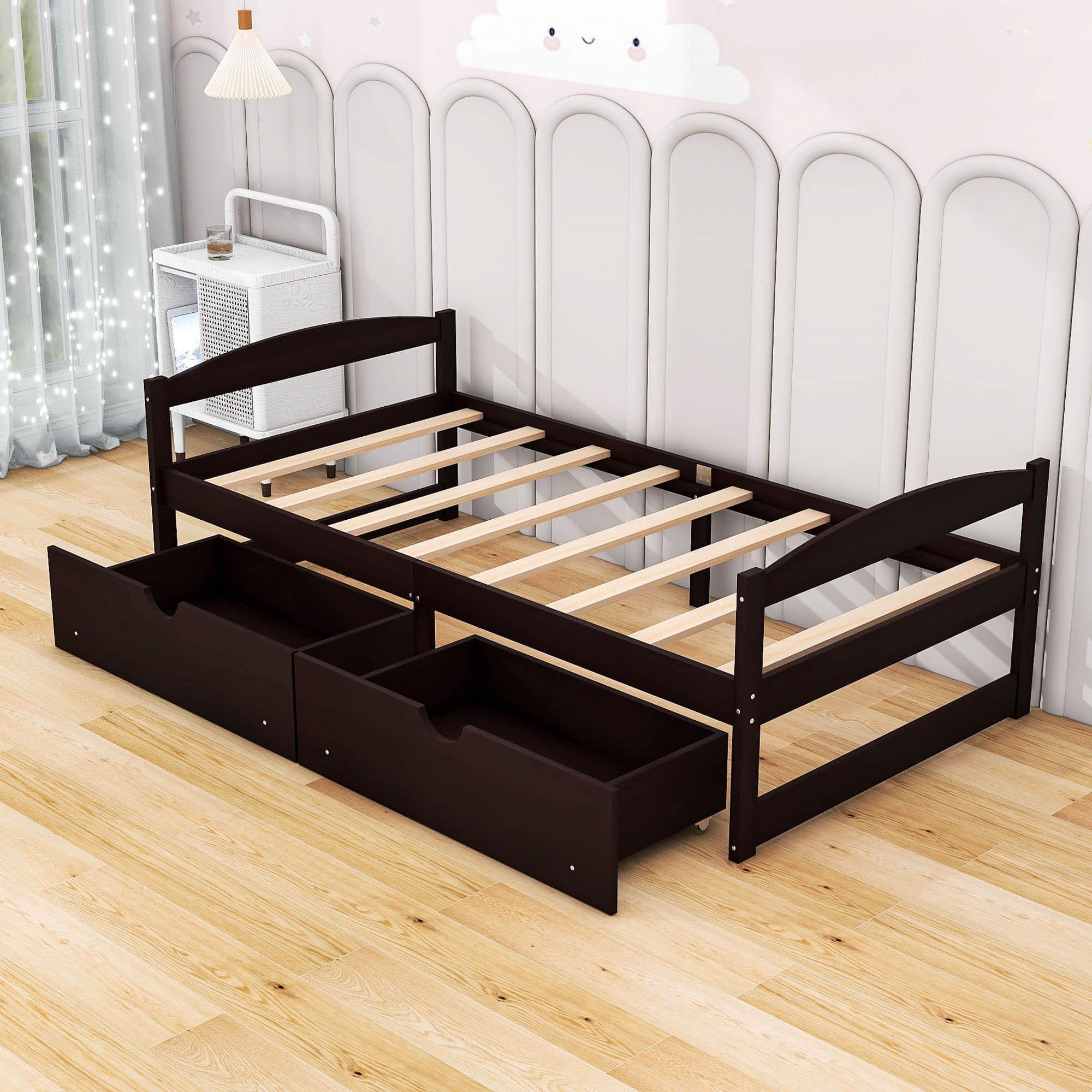 Wood Low Twin Daybed with Storage Drawers - [Backless]